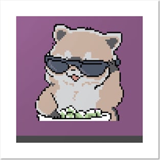 Illustration Raccon with Glasses Pixel Style Posters and Art